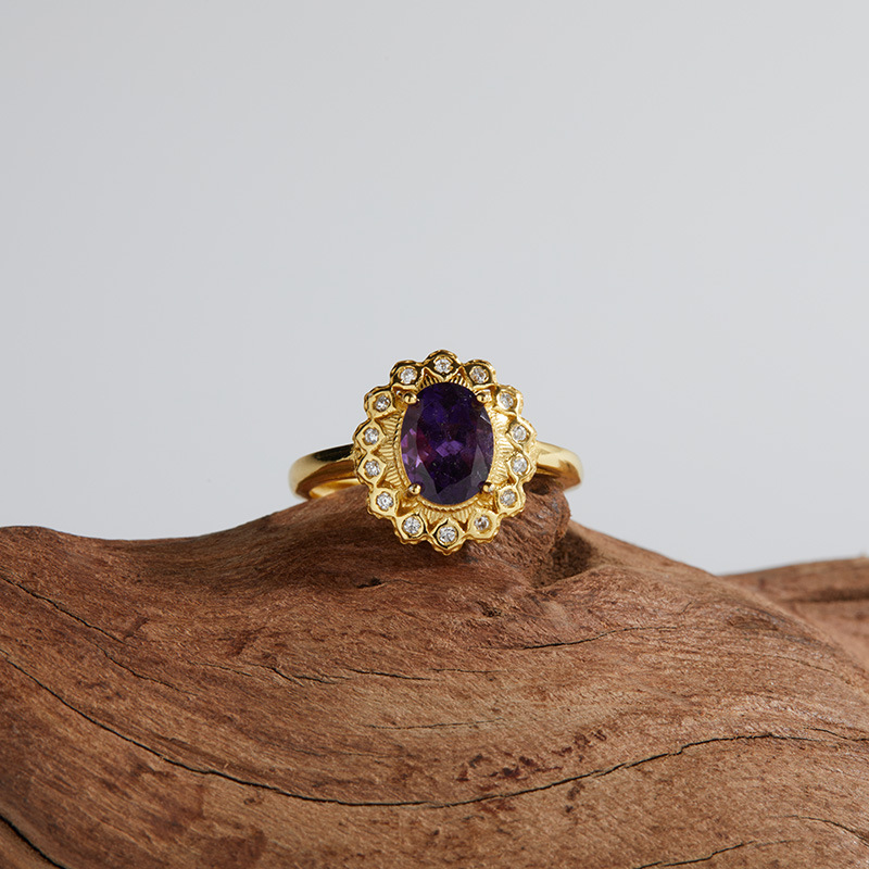 7:7 Amethyst cuff finger ring