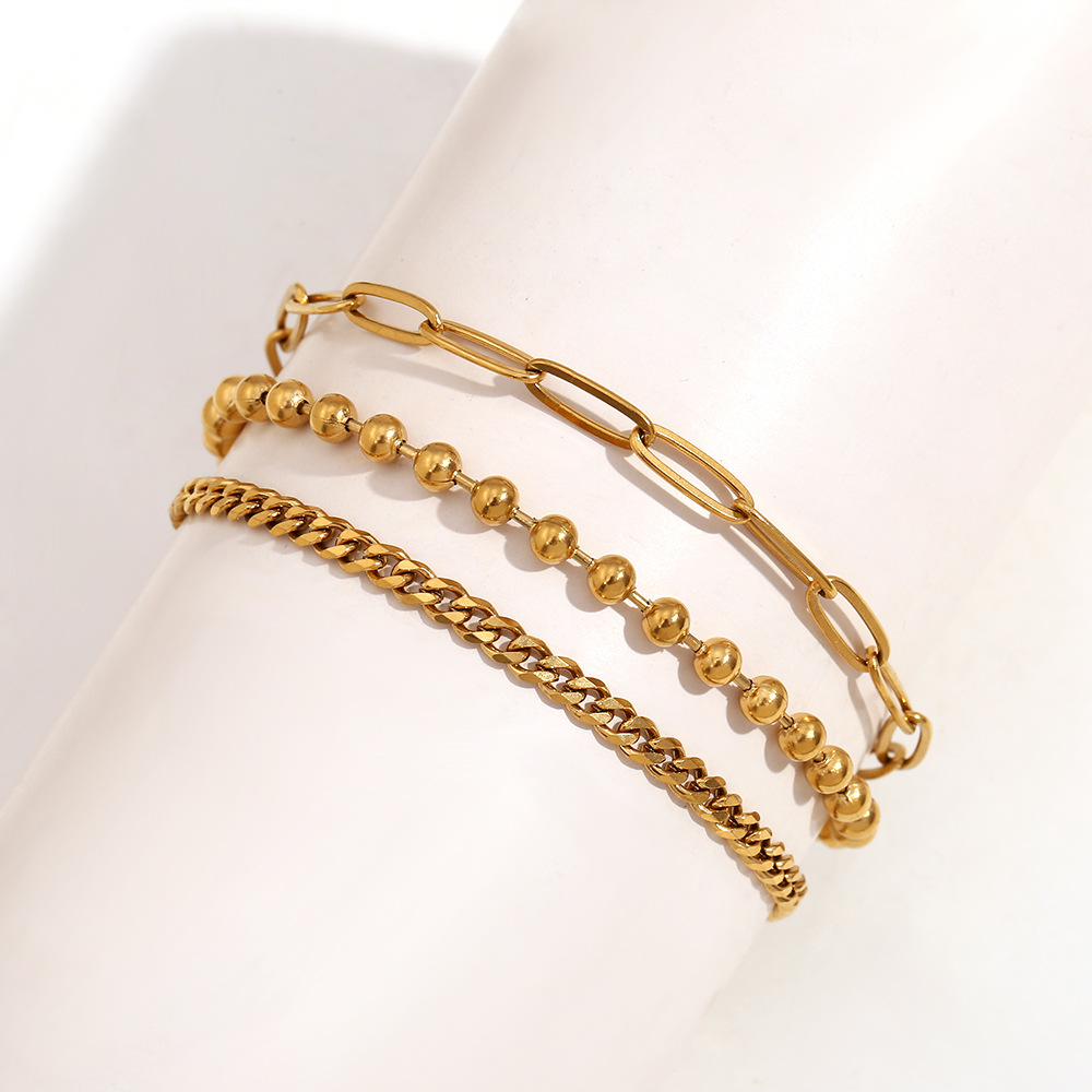 3 layer chain combination with No. 1 anklet - Gold