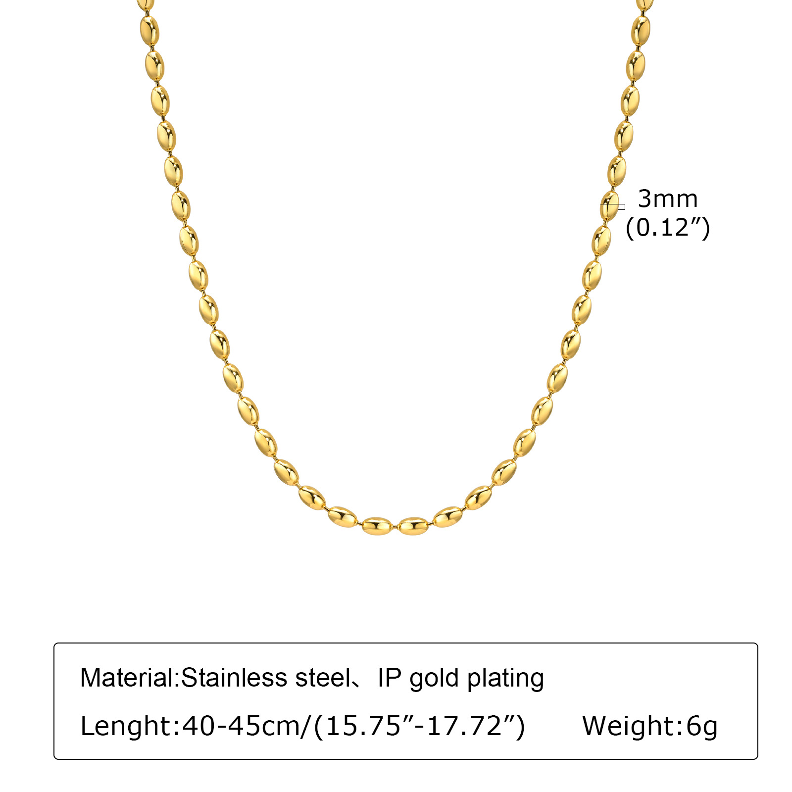 Chain width 3MM ; necklace 40cm tail chain 5CM