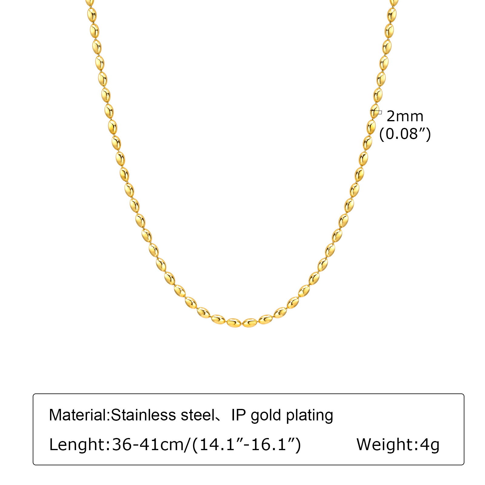 1:Chain width 2MM ; necklace 36cm tail chain 5CM