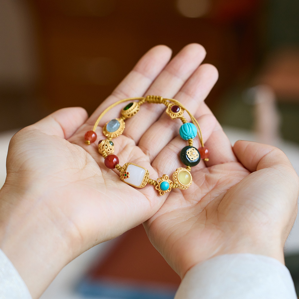 Perfect Multi-Treasure Woven Bracelet (White Jade