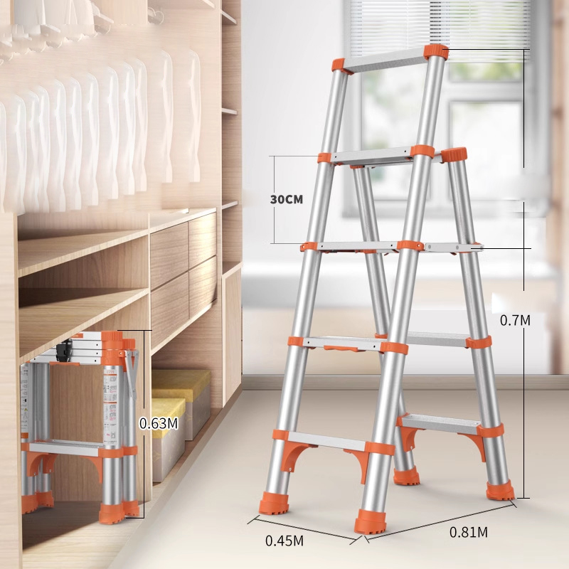 No installation * anti-shaking * anti-pinch hand silver orange four-step ladder (aluminum alloy)