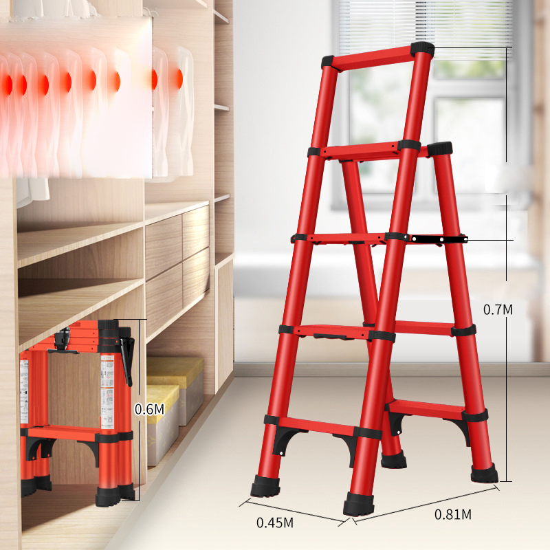 Anti-shake   anti-pinch hand   four-legged reinforced China Red four-step ladder