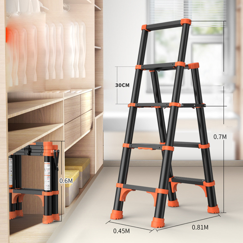 Anti-shake   anti-pinch hand   four-legged reinforcement black-orange four-step ladder