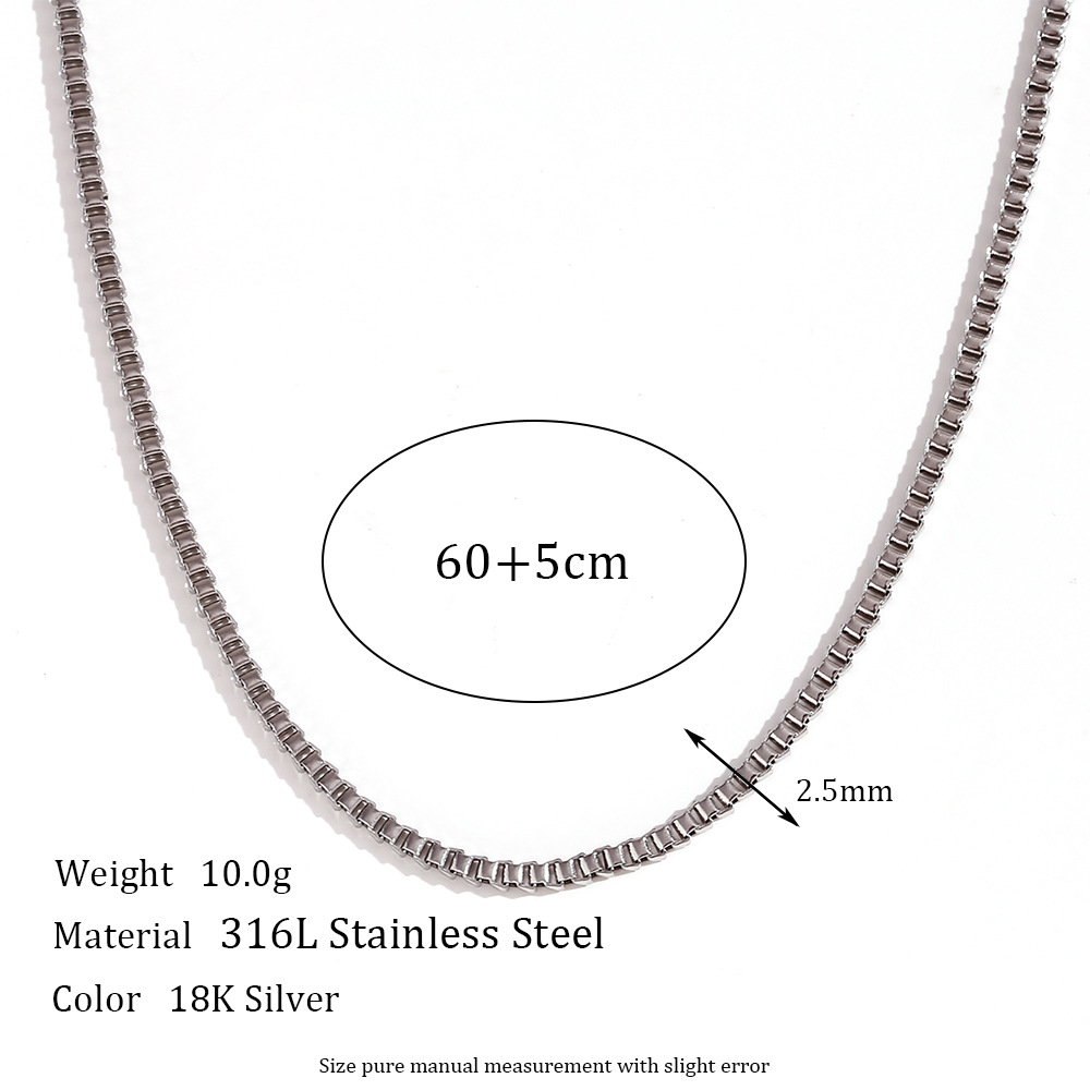 2.5mm box chain - Steel necklace -60cm+5cm