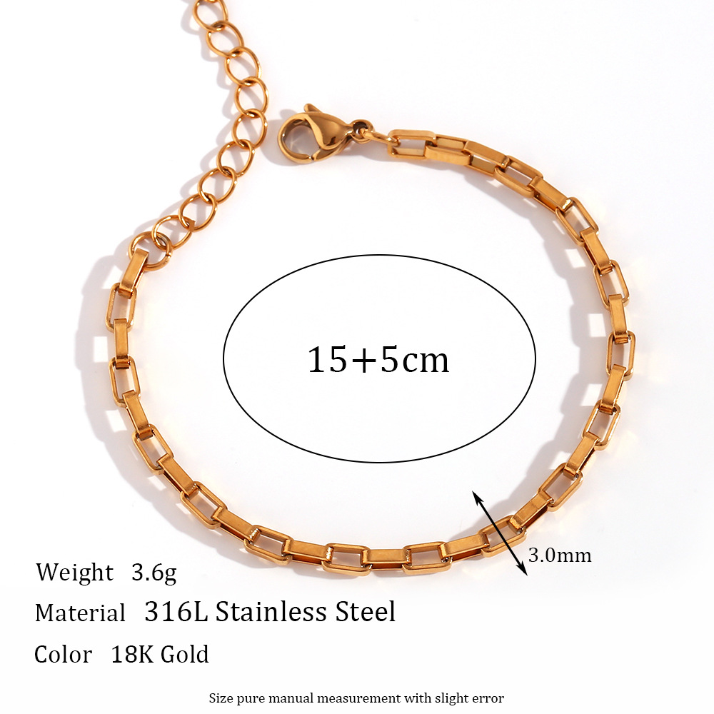 3mm long box chain - Gold bracelet -15cm+5cm