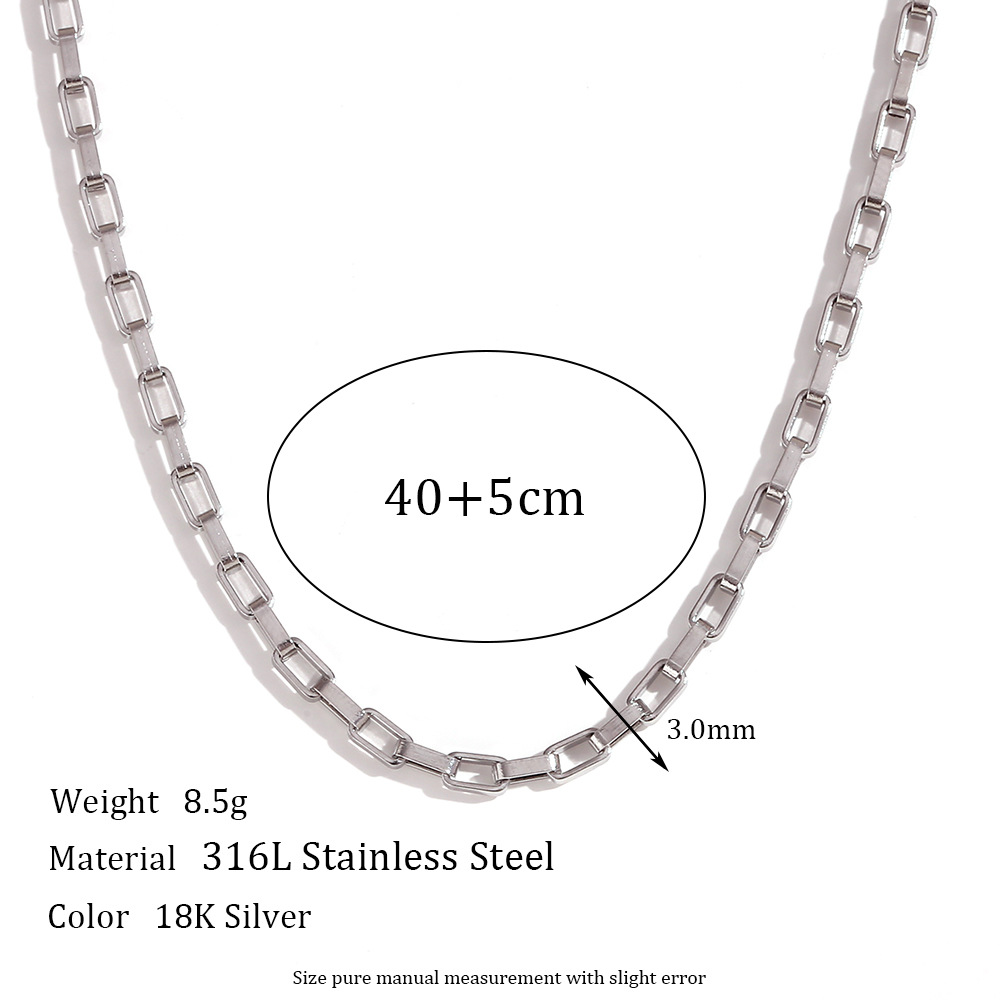 3mm long box chain - Steel necklace -40cm+5cm