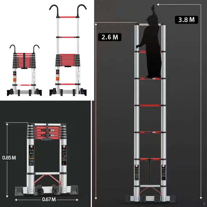 [With Hook] 2.6m Straight Ladder Red