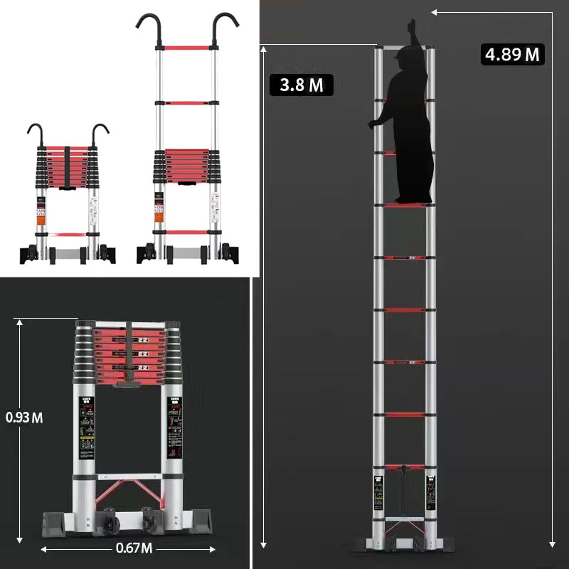 [With Hook] 3.8m Straight Ladder Red