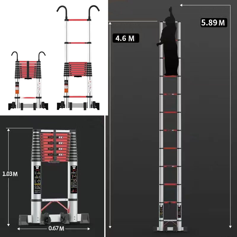 [With Hook] 4.6m Straight Ladder Red