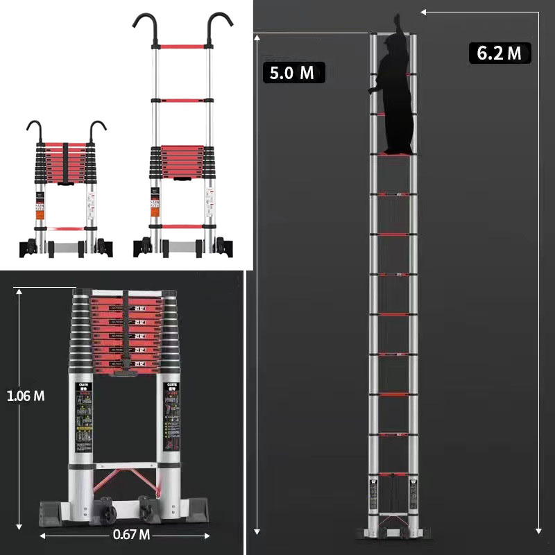 [With Hook] 5m Straight Ladder Red