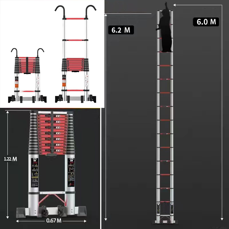 [With Hook] 6.2m Straight Ladder Red