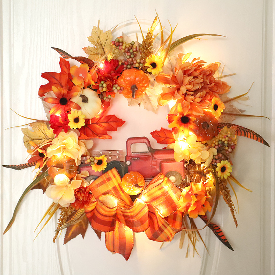 Car pumpkin autumn flower berry maple leaf PVC ring ( with lamp )