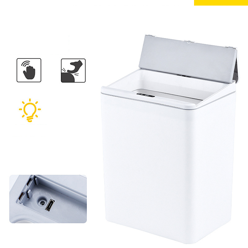 13L white USB charging version (infrared sensing   tap bucket   light   button) Innovative folding cover top fit -23.5x17x28.5cm