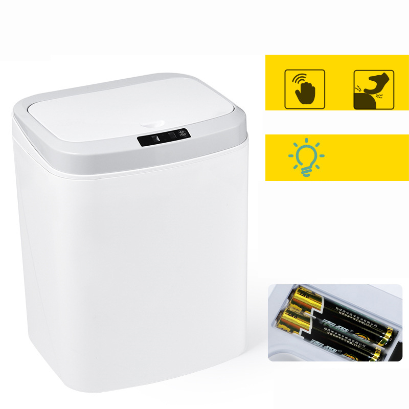 White 16L battery version (infrared   button   tap kick bucket sensing   night light) top matching-26.5x20.8x33cm