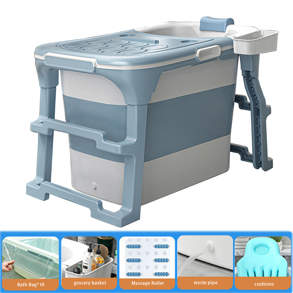 Sky Blue - with lid   cushion   bath bag   storage basket   massage wheel