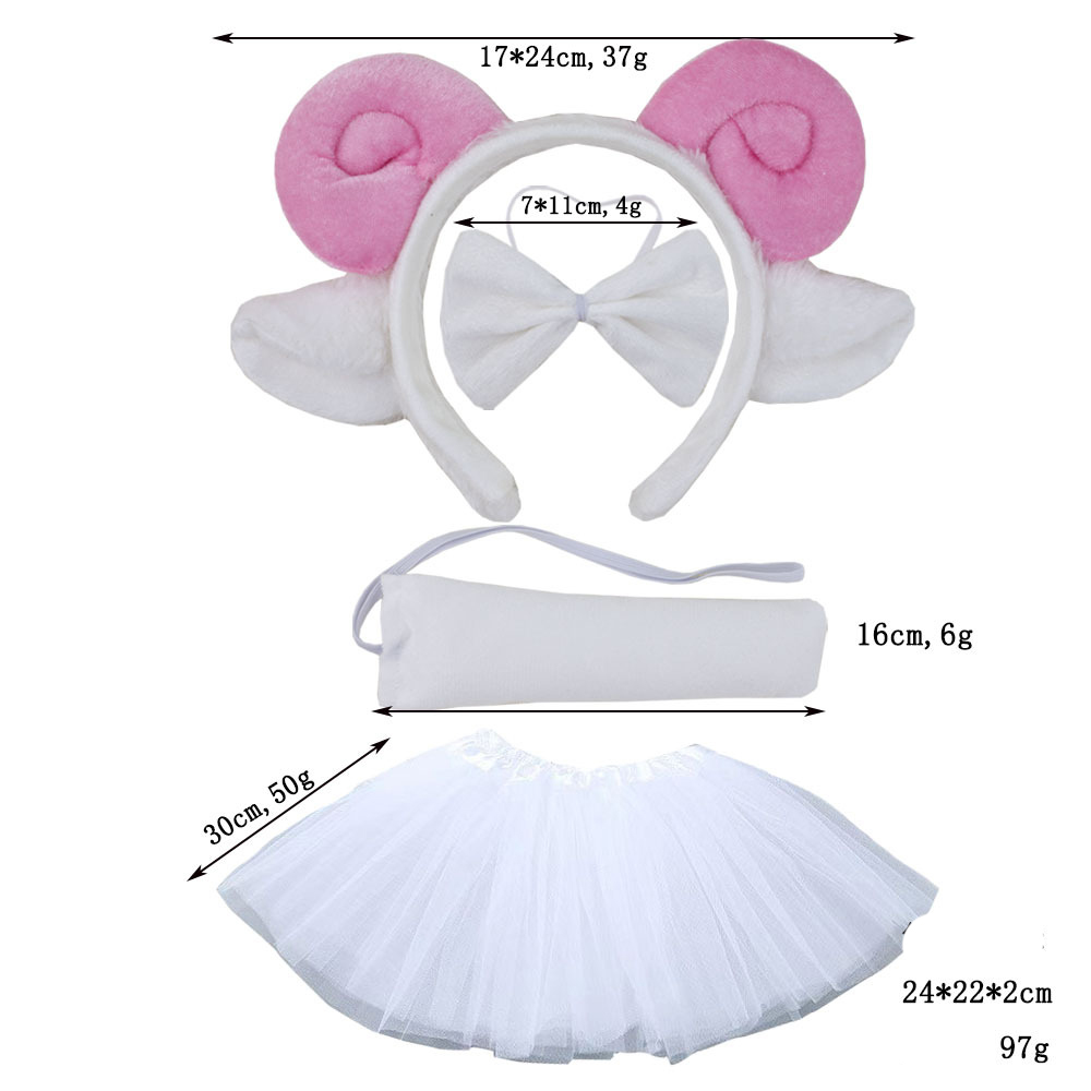 Pink fur roll sheep horn three piece set white gauze skirt