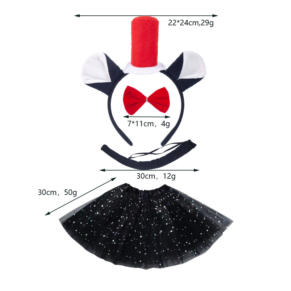 Three piece set with red hat and black cat black star gauze skirt