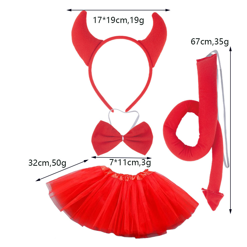 Red Bull Horn Three Piece Set Red Yarn Skirt