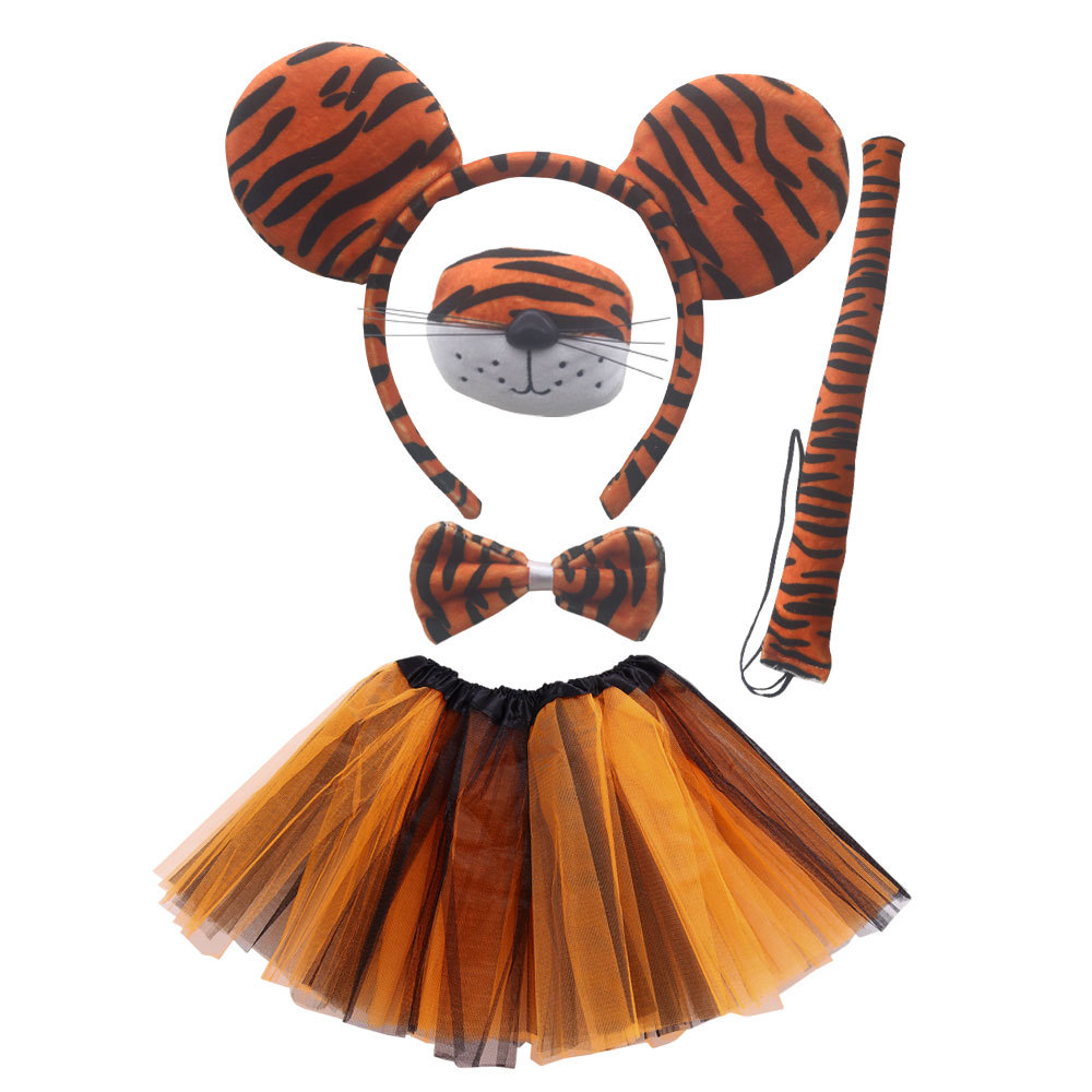 Round eared tiger 4-piece set orange black gauze skirt