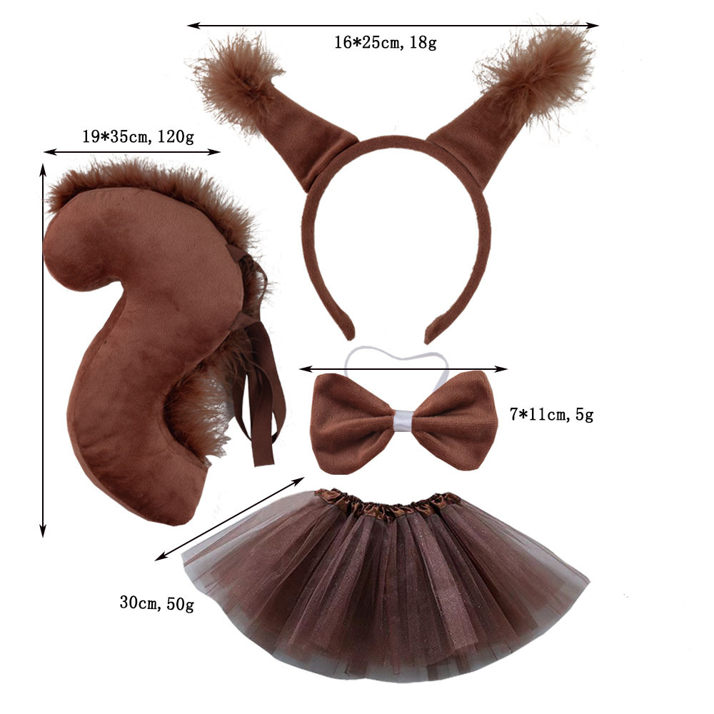 Super soft coffee with fur strips, squirrel ears, three piece set coffee gauze skirt