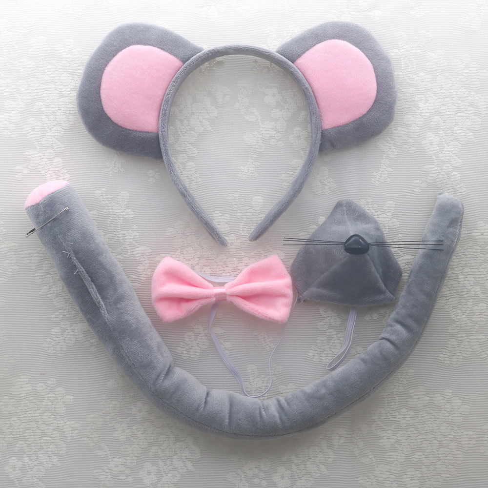 Super Soft Grey Mouse 4-piece Set (Pink Tie)