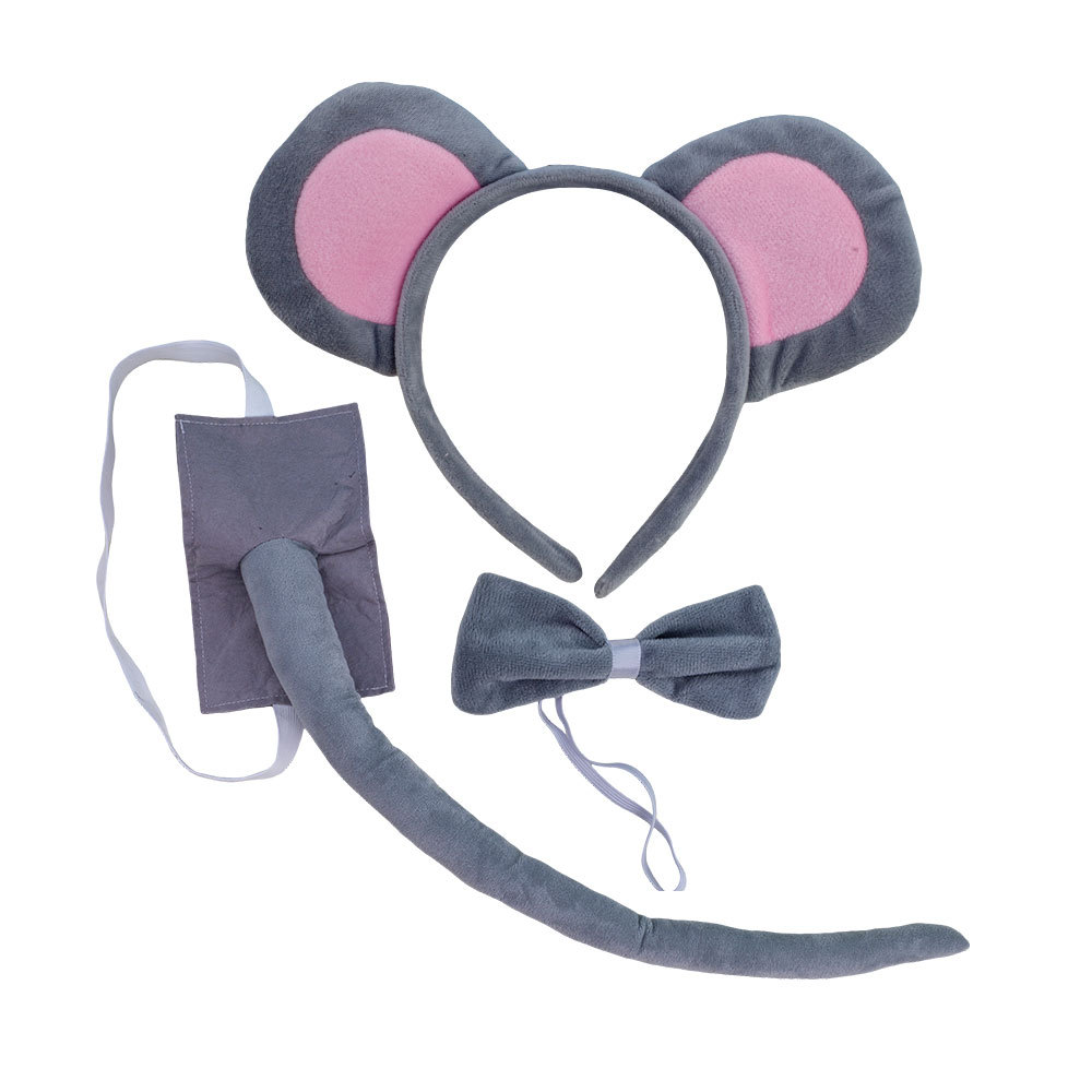 Super Soft Grey Mouse 3-Piece Set 55cm Felt Tail