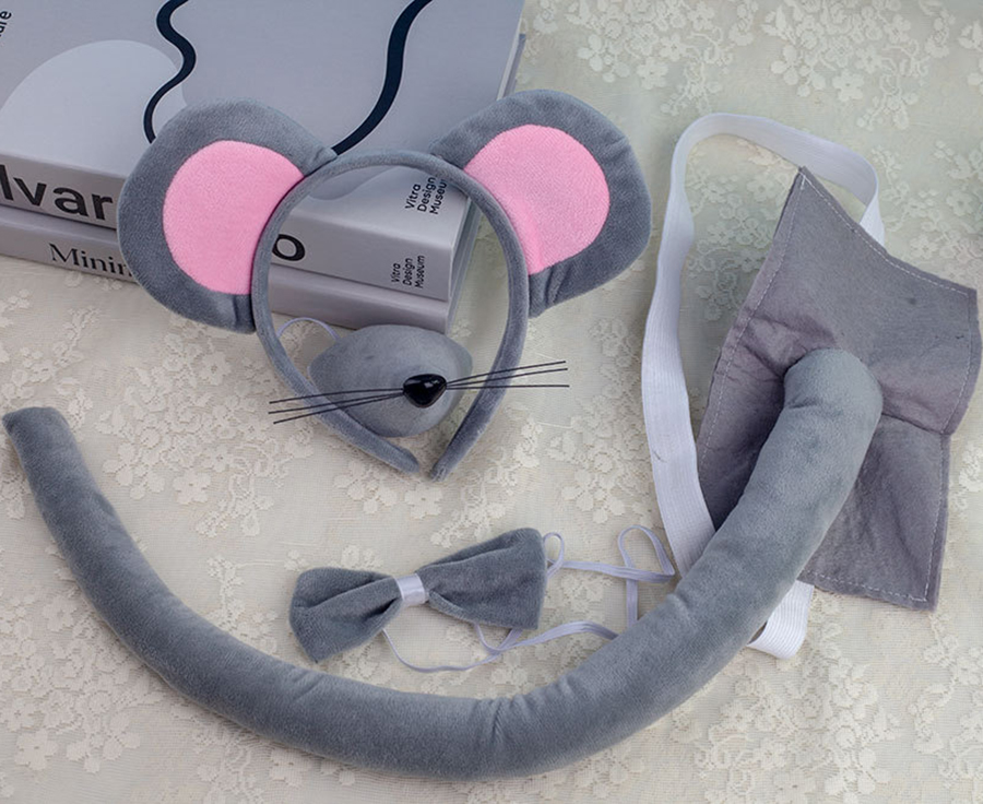 Super Soft Grey Mouse 4-piece Set 55cm Felt Tail