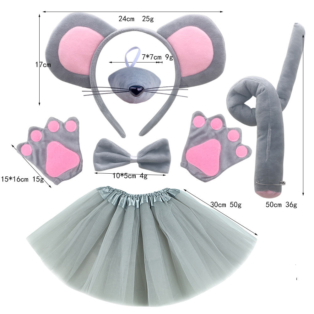 Super Soft Grey Mouse 4-piece Set (Pink Tie) Grey Yarn Skirt