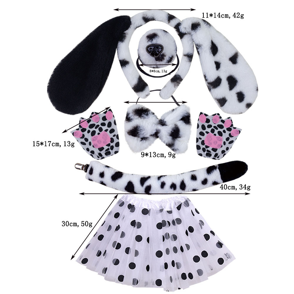 Black ear four piece set spotted finger gloves white gauze skirt with black dots