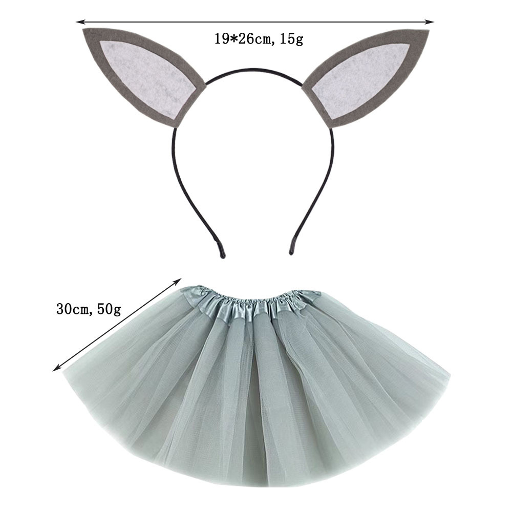 Iron buckle gray rabbit headband gray gauze skirt