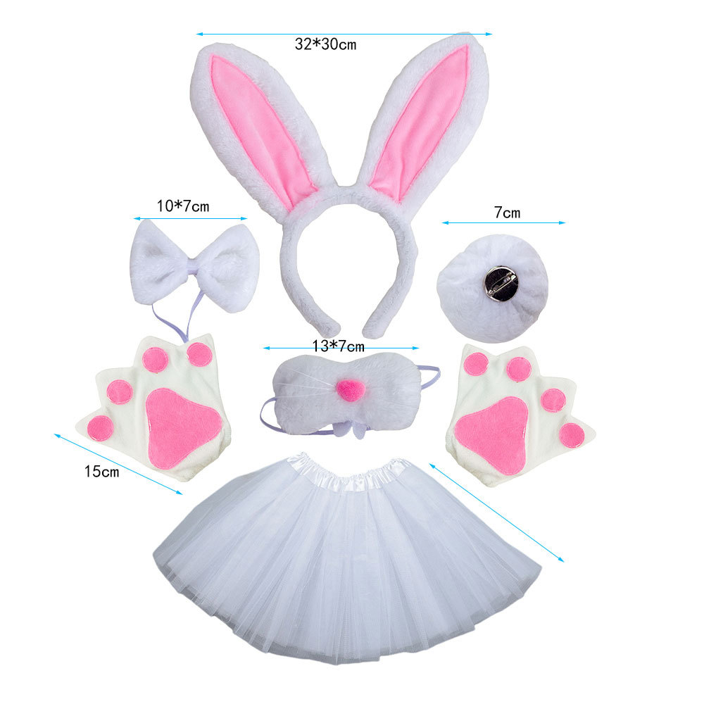 Fur powder white rabbit nose four piece set white gloves white gauze skirt