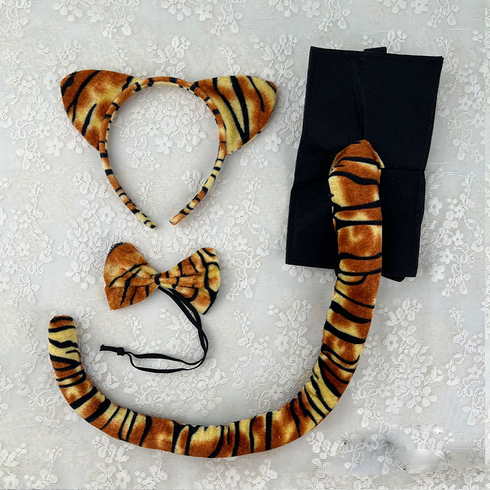 Sponge gold velvet tiger ear three piece set 55CM felt tail