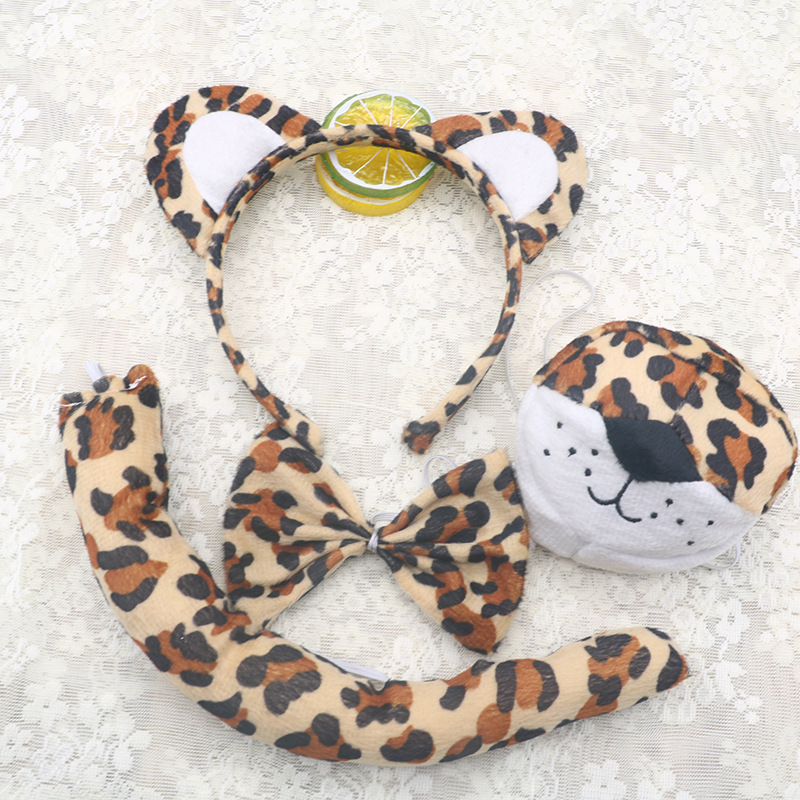 4-piece set of white leopard ears and nose