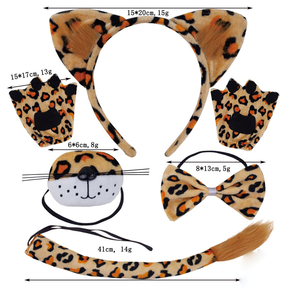 Golden Velvet Panther Ear Four Piece Set with Hair Golden Velvet Leakage Gloves