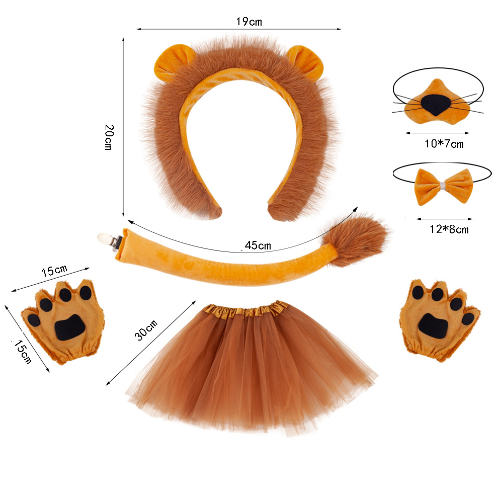 Simba Lion Four Piece Set Fur Yellow Leaky Finger Gloves 30cm Deep Brown Yarn Skirt