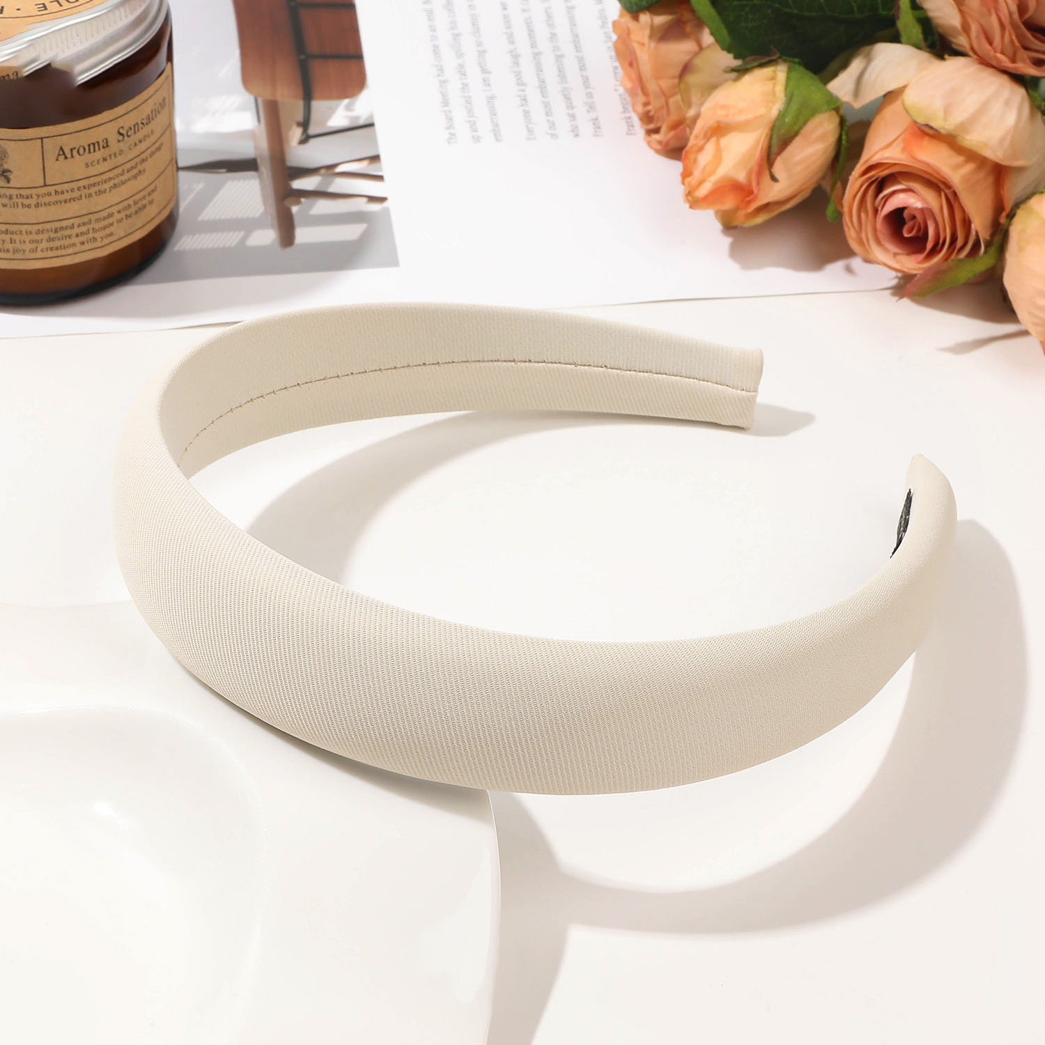 Twill sponge hair hoop-beige