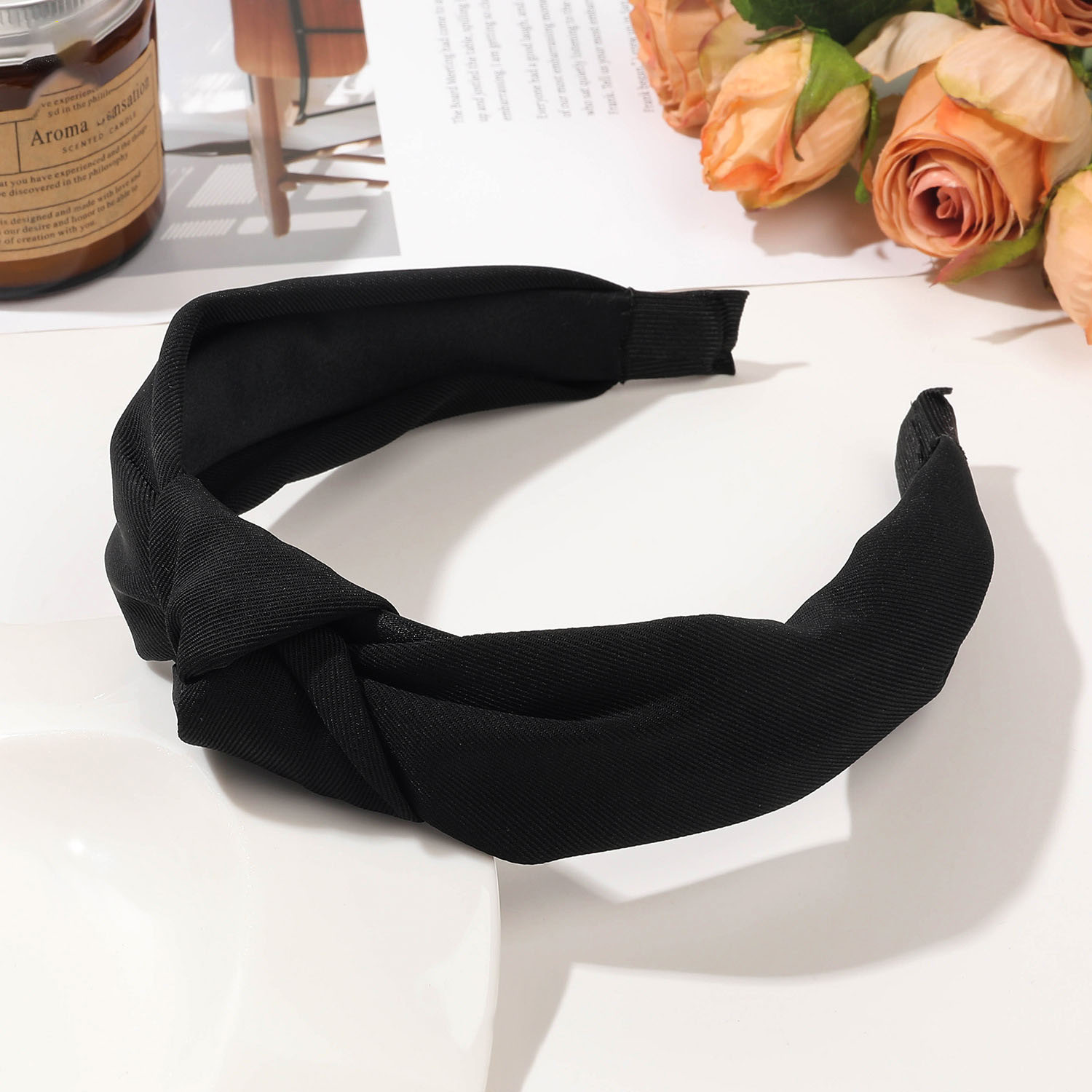 Twill knot hair hoop-black