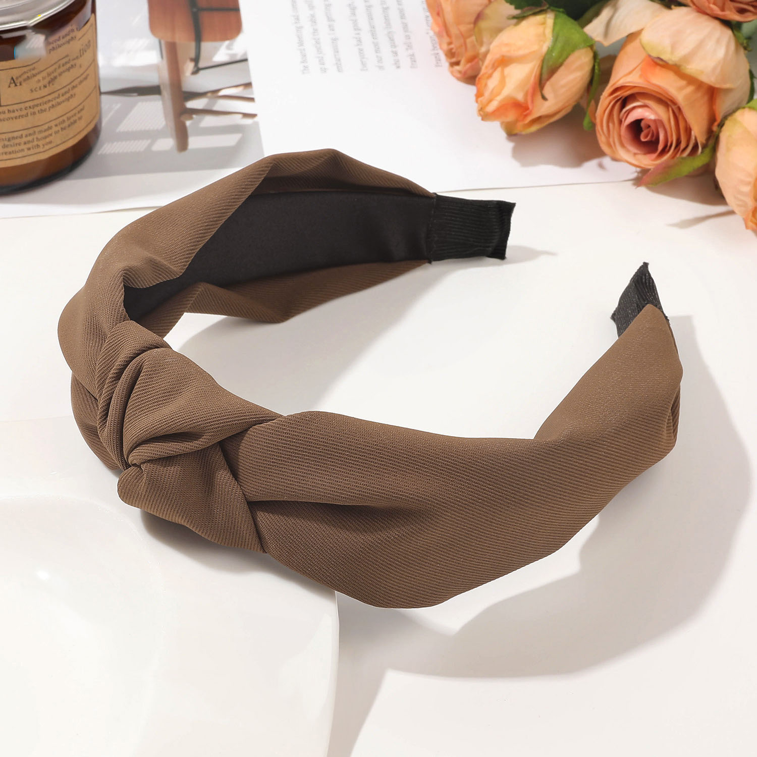 Twill knotted hair collar - brown