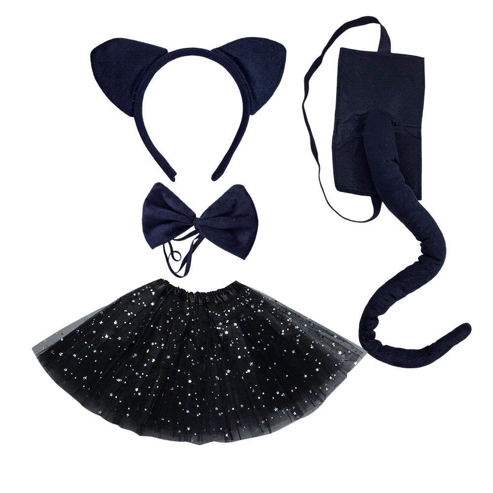 Sponge black cat ears bow tie 55cm felt black tail black star gauze skirt