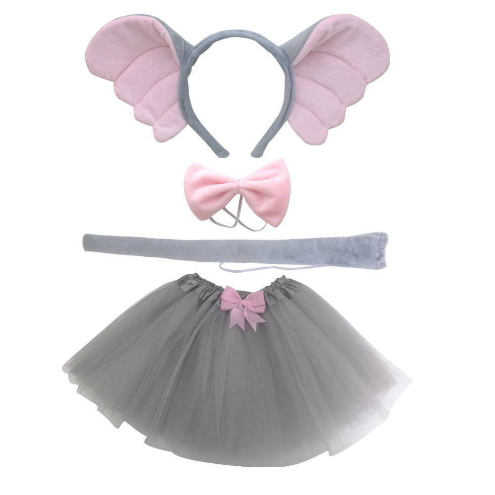 Super soft iron wire elephant three piece set gray gauze skirt with bow tie