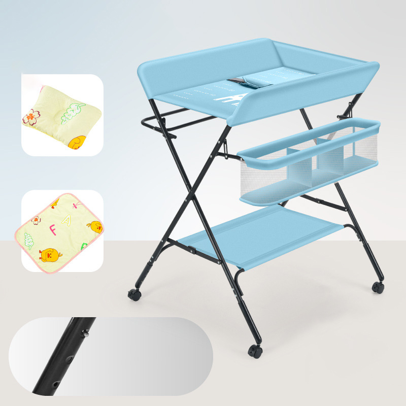 Flagship version - Sky Blue   storage basket   clothes pole   storage rack   three-speed adjustment   universal wheel