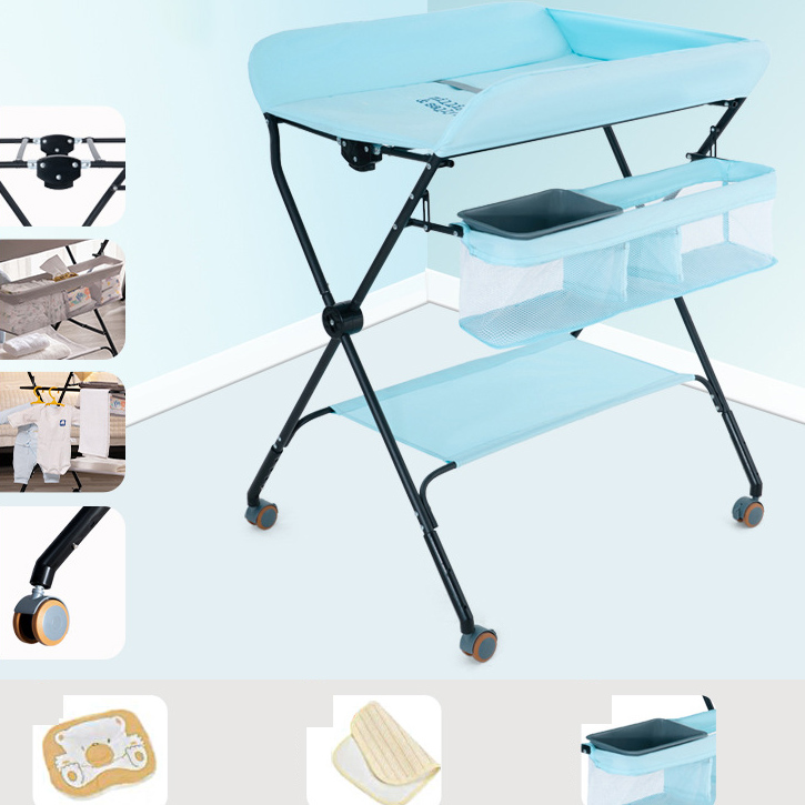 Black tube Enhanced - Sky Blue   storage basket   clothes drying pole   storage rack   four-speed adjustment   universal wheel (can hold bathtub)