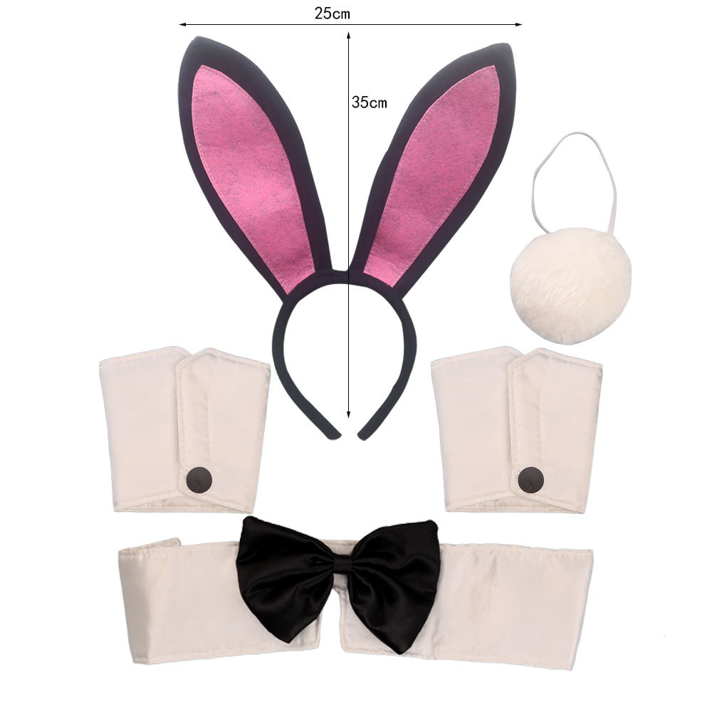 Black Pink Long Ear Rabbit 4-piece Set Neck and Wrist Style