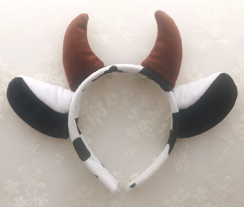 Super soft black and white coffee horn cow ears