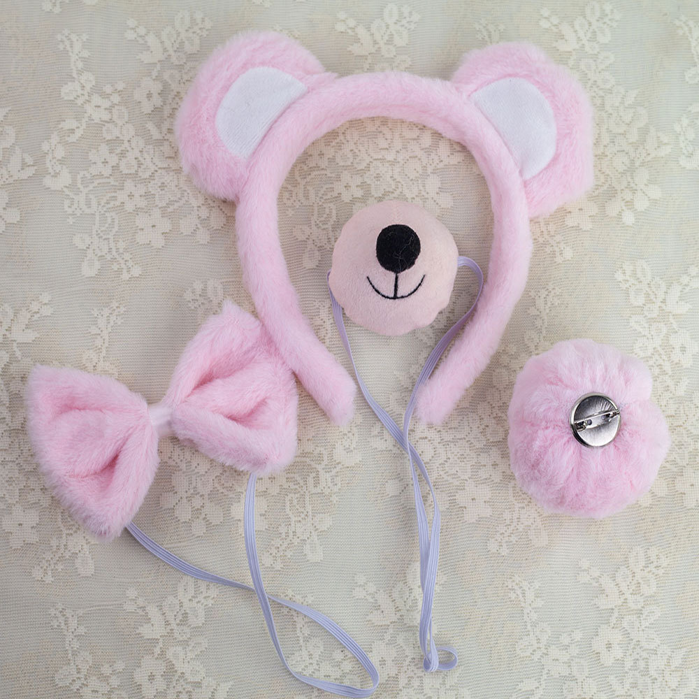 Rabbit Fleece Pink Bear Ear Four Piece Set