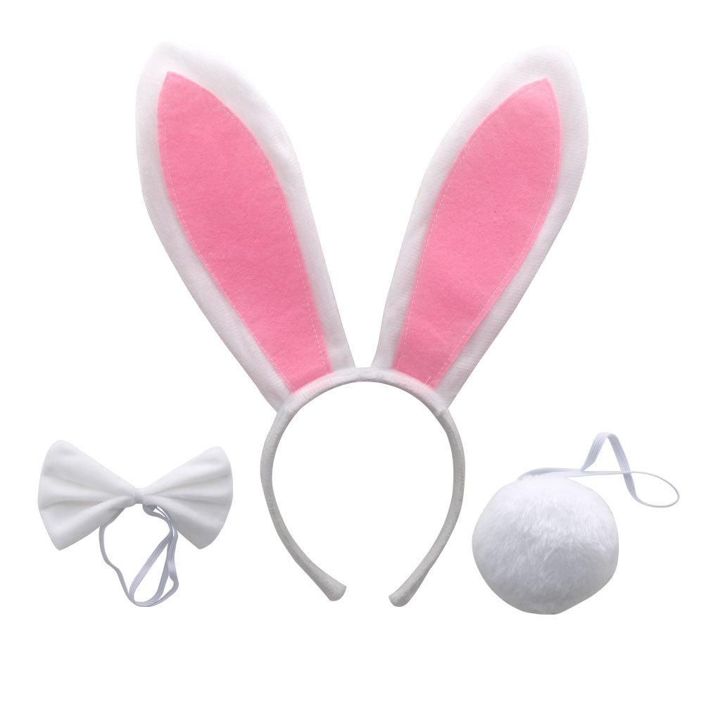 Pink and white long eared rabbit three piece set