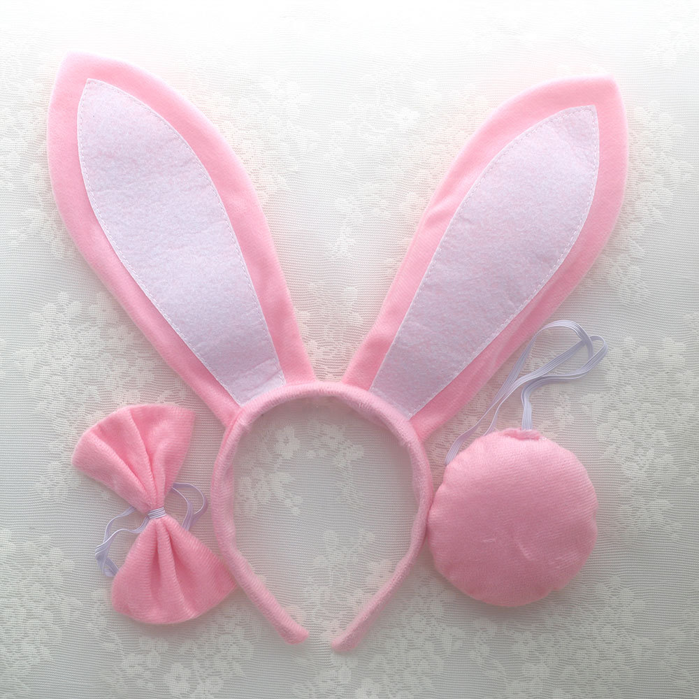 White and pink long eared rabbit three piece set