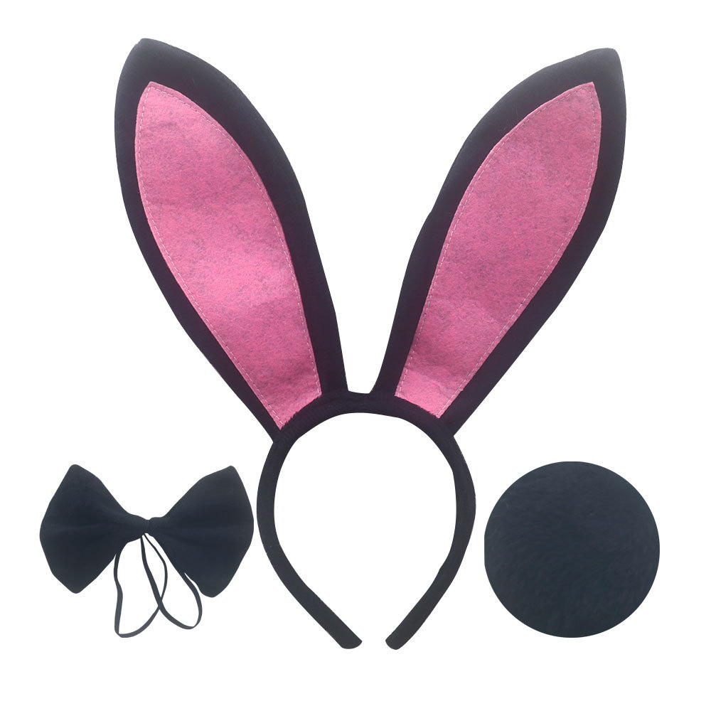 Pink and black long eared rabbit three piece set