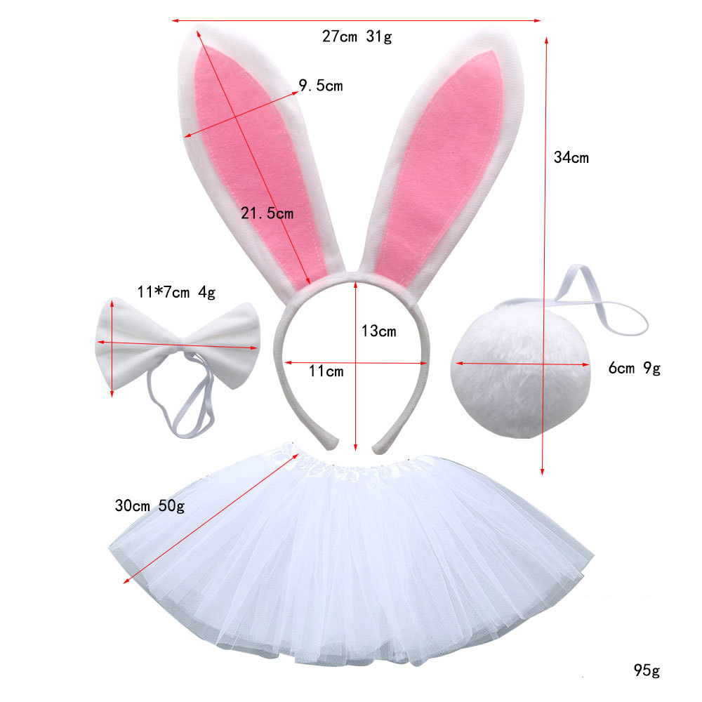 Pink and white long eared rabbit three piece set white gauze skirt